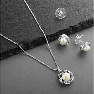 Marielle Pearl Cubic Zirconia Elegant Gift Ready Necklace Stud Earrings Set